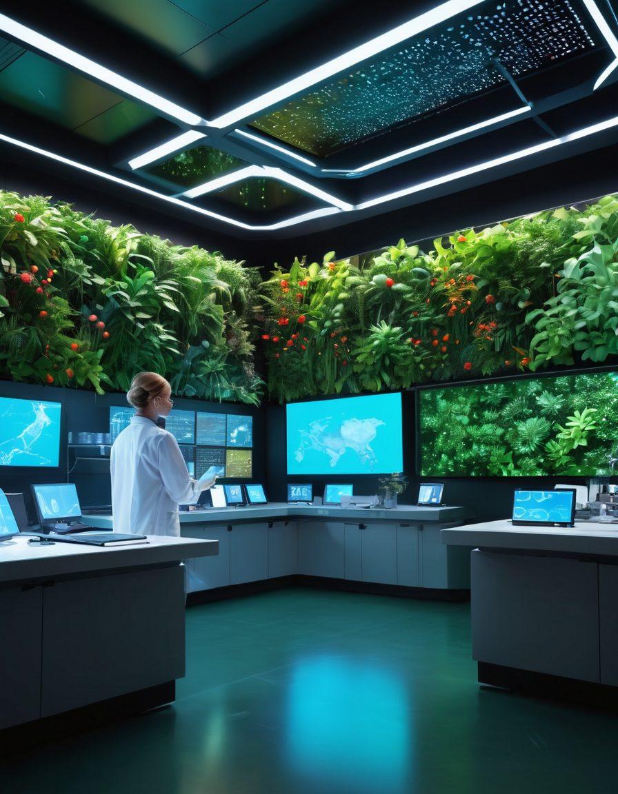 A visually striking representation of a research lab filled with scientists engaged in advanced cancer research, showcasing vibrant DNA strands and cutting-edge medical technology. In the background, a digital screen displays innovative treatment methods, while a caring nurse interacts with a patient receiving treatment. Incorporate elements symbolizing hope, such as bright lights and green plants. super-realistic. vibrant colors. 3D.